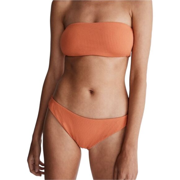 Madewell Bikini Set Convertible Ribbed Lined Bandeau Cheeky Sz S Coral N… - Picture 5 of 13